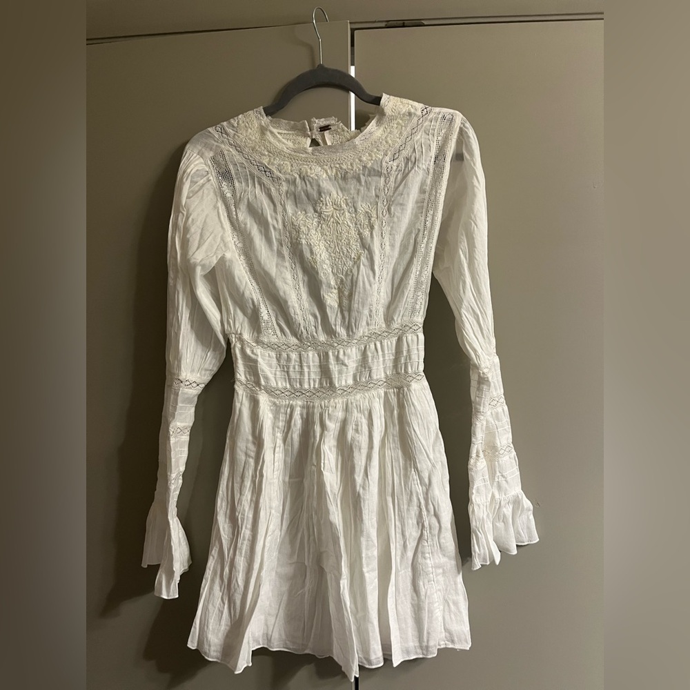 Free People White Long Sleeve Dress - Size 4 Damaged - Read Description.